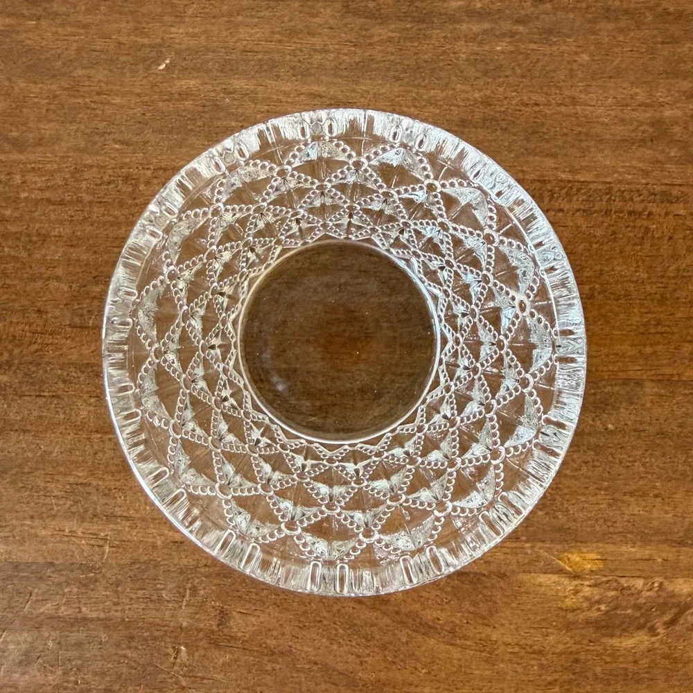Clear Pressed Glass Diamond Point Beaded Votive Candle Holder 2in
